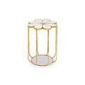 White Polished Marble Top Side Table with Petal Design Openwork Base