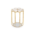 White Polished Marble Top Side Table with Petal Design Openwork Base