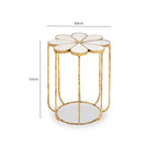 White Polished Marble Top Side Table with Petal Design Openwork Base