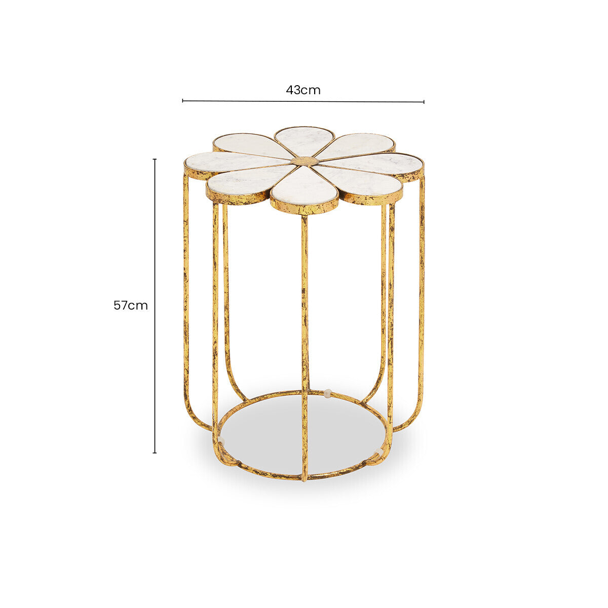 White Polished Marble Top Side Table with Petal Design Openwork Base