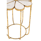 White Polished Marble Top Side Table with Petal Design Openwork Base
