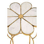 White Polished Marble Top Side Table with Petal Design Openwork Base