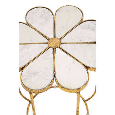 White Polished Marble Top Side Table with Petal Design Openwork Base