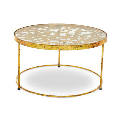 Butterfly Round Coffee Table with Glass Top and Gold Finish