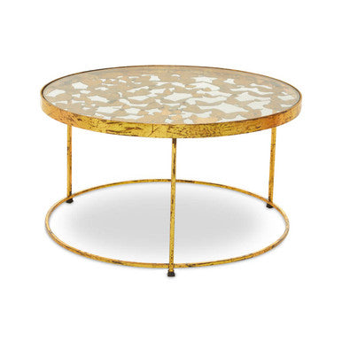 Butterfly Round Coffee Table with Glass Top and Gold Finish