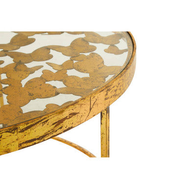 Butterfly Round Coffee Table with Glass Top and Gold Finish