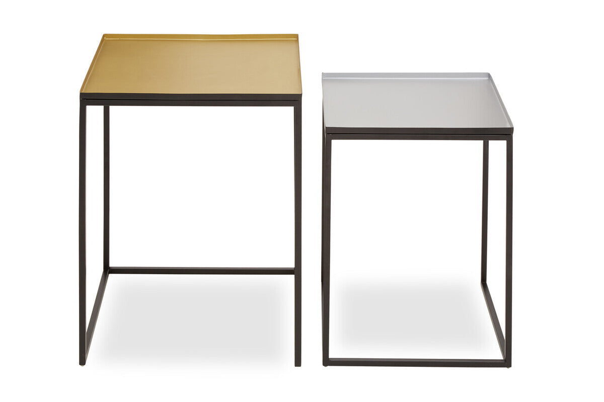 Gold and Silver Set of 2 Nesting Side Tables with Multi-Size Tabletops