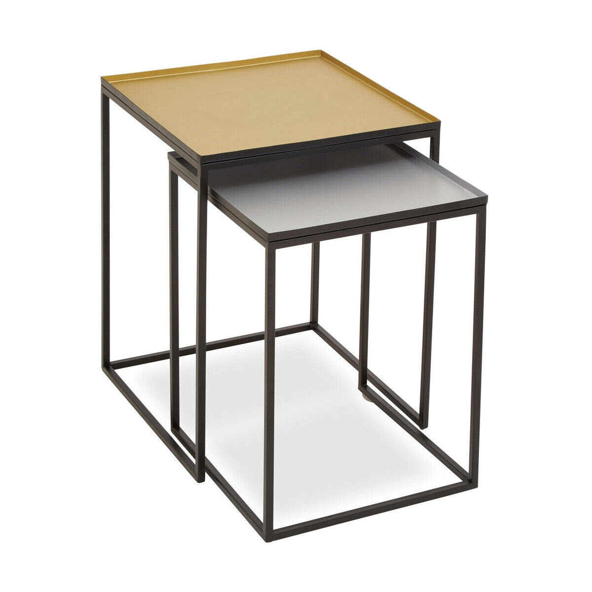 Gold and Silver Set of 2 Nesting Side Tables with Multi-Size Tabletops