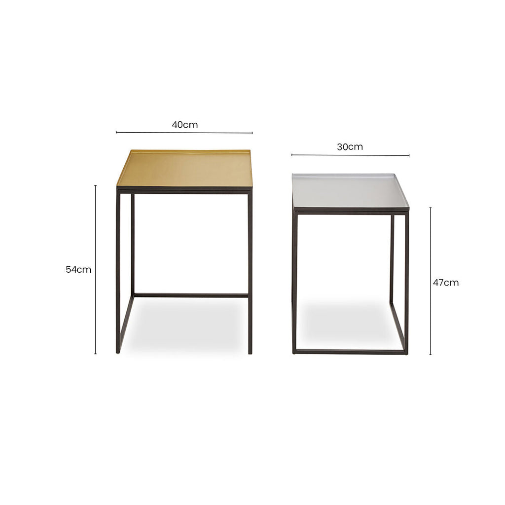 Gold and Silver Set of 2 Nesting Side Tables with Multi-Size Tabletops