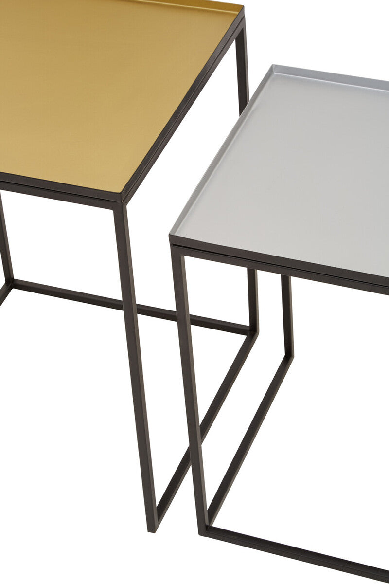 Gold and Silver Set of 2 Nesting Side Tables with Multi-Size Tabletops