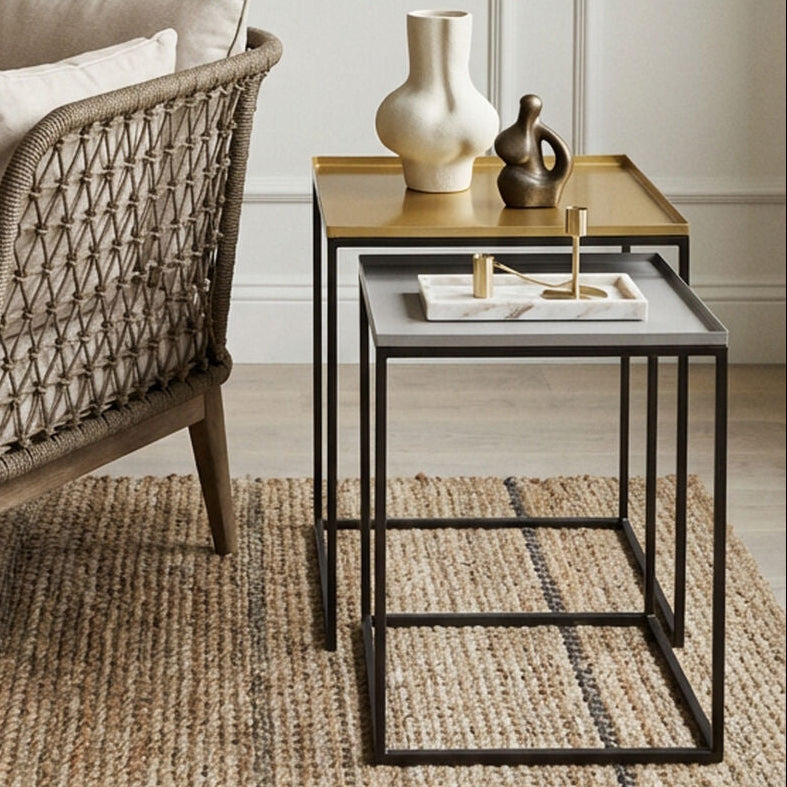 Gold and Silver Set of 2 Nesting Side Tables with Multi-Size Tabletops