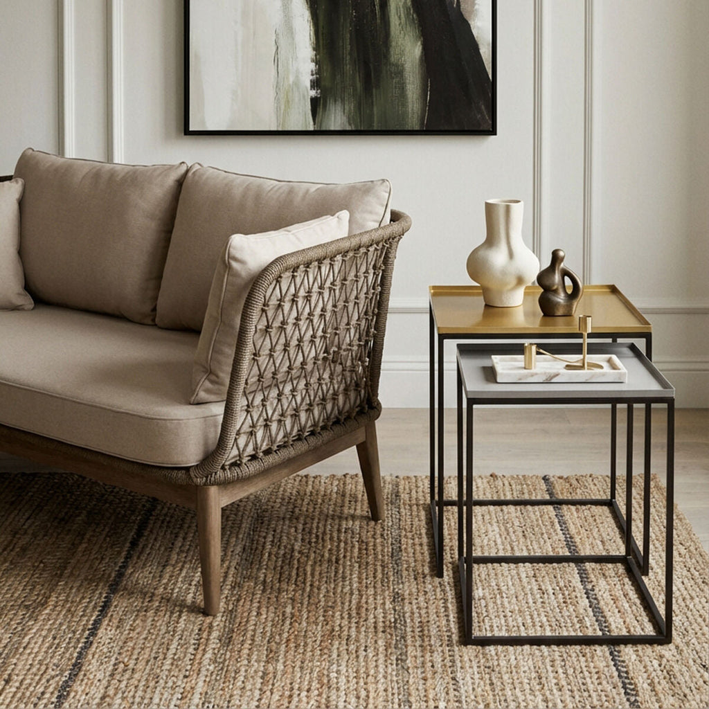 Gold and Silver Set of 2 Nesting Side Tables with Multi-Size Tabletops
