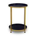 Blue Enamel Metal Two-Tier Side Table with Brass Finish Frame