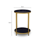 Blue Enamel Metal Two-Tier Side Table with Brass Finish Frame