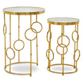 Gold Warm Metallic Finish Set of 2 Side Table with Multi Circle Pattern