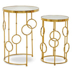 Gold Warm Metallic Finish Set of 2 Side Table with Multi Circle Pattern