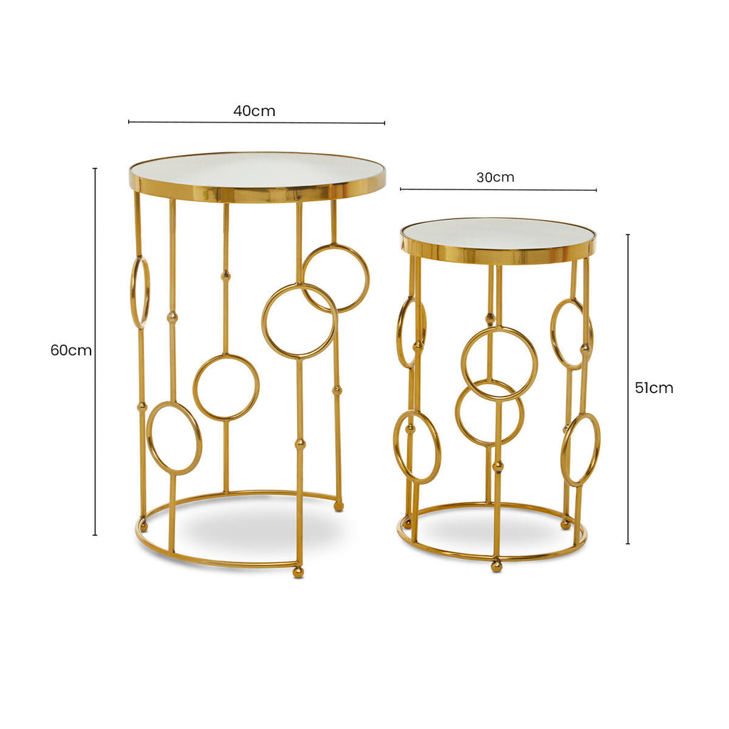 Gold Warm Metallic Finish Set of 2 Side Table with Multi Circle Pattern