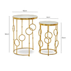 Gold Warm Metallic Finish Set of 2 Side Table with Multi Circle Pattern