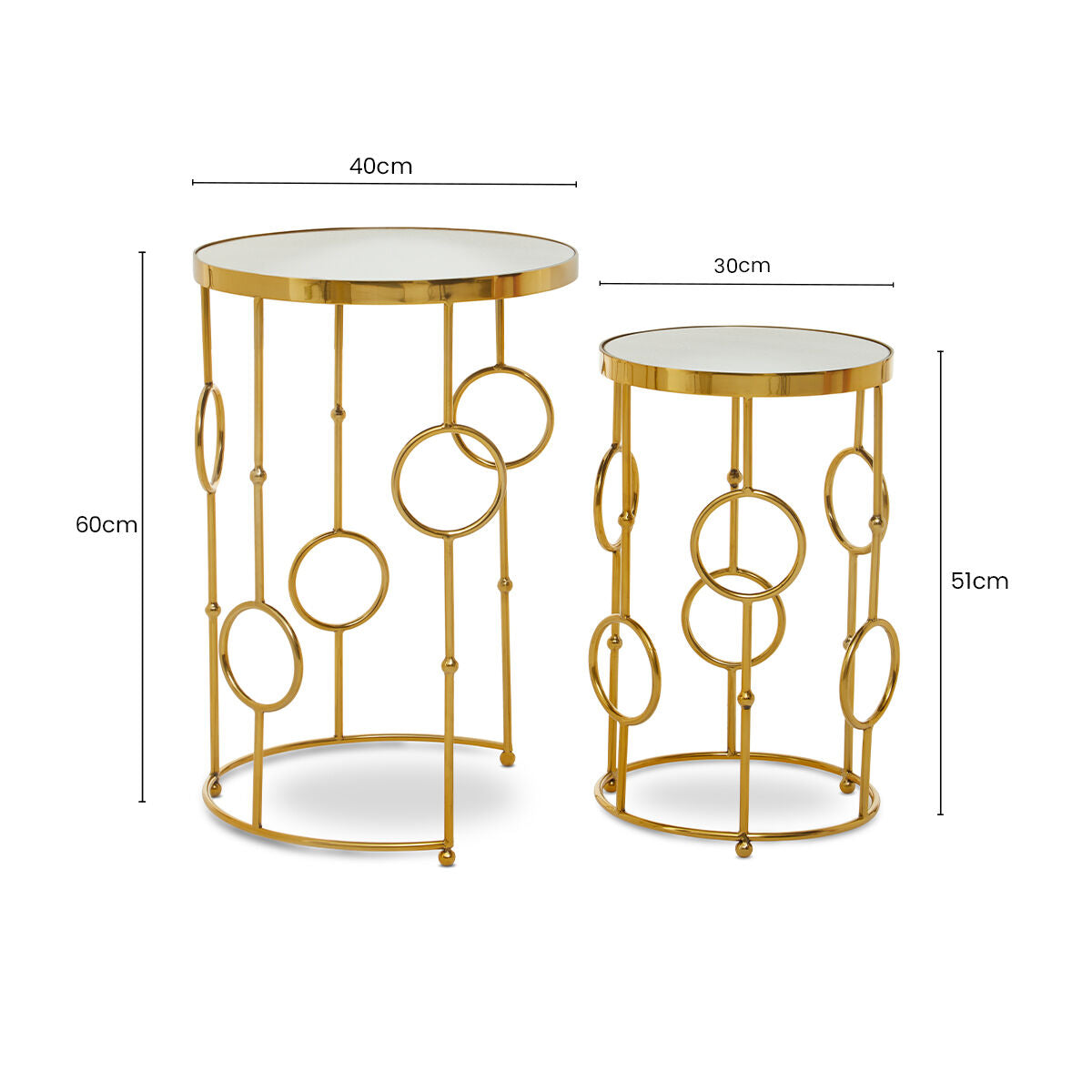 Gold Warm Metallic Finish Set of 2 Side Table with Multi Circle Pattern