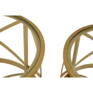 Gold Mirrored Top Set of 2 Side Tables with Diamond Pattern Frames