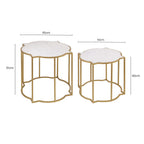 White Marble Quatrefoil Top Set of 2 Side Table with Brass Finish Frames