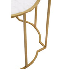 White Marble Quatrefoil Top Set of 2 Side Table with Brass Finish Frames