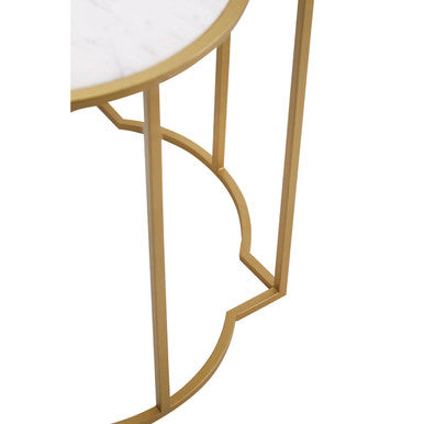 White Marble Quatrefoil Top Set of 2 Side Table with Brass Finish Frames