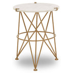 White Rounded Marble Top Side Table with Gold Brass Finish Intersecting Legs