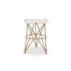 White Rounded Marble Top Side Table with Gold Brass Finish Intersecting Legs