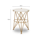 White Rounded Marble Top Side Table with Gold Brass Finish Intersecting Legs