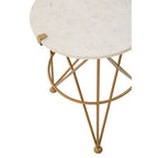 White Rounded Marble Top Side Table with Gold Brass Finish Intersecting Legs