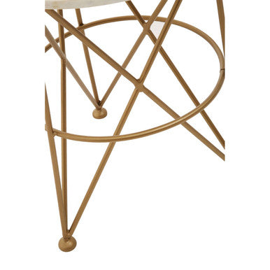 White Rounded Marble Top Side Table with Gold Brass Finish Intersecting Legs