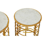 Set of 2 White Marble Tops Round Nesting Tables with Gold Metallic Base
