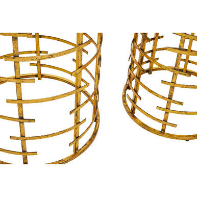 Set of 2 White Marble Tops Round Nesting Tables with Gold Metallic Base