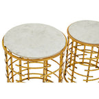 Set of 2 White Marble Tops Round Nesting Tables with Gold Metallic Base