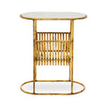 White Marble Top Side Table with Curved Magazine Rack and Gold Metallic Frame