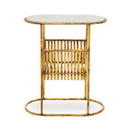 White Marble Top Side Table with Curved Magazine Rack and Gold Metallic Frame