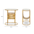 White Marble Top Side Table with Curved Magazine Rack and Gold Metallic Frame