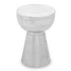 Polished Silver Aluminium Accent Table with Tapered Base and Subtle Hammered Detail