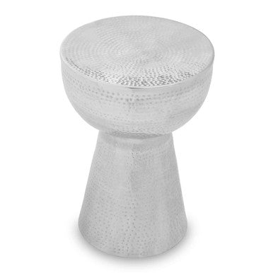 Polished Silver Aluminium Accent Table with Tapered Base and Subtle Hammered Detail