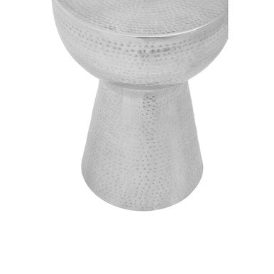 Polished Silver Aluminium Accent Table with Tapered Base and Subtle Hammered Detail