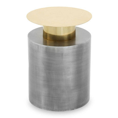 Grey Metal Straight Base Accent Table with Warm Metallic Gold Top