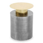 Grey Metal Straight Base Accent Table with Warm Metallic Gold Top