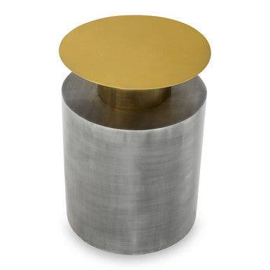 Grey Metal Straight Base Accent Table with Warm Metallic Gold Top