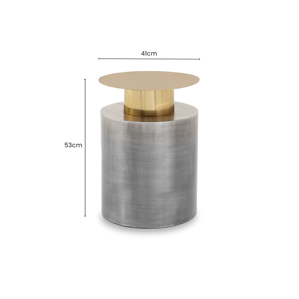 Grey Metal Straight Base Accent Table with Warm Metallic Gold Top