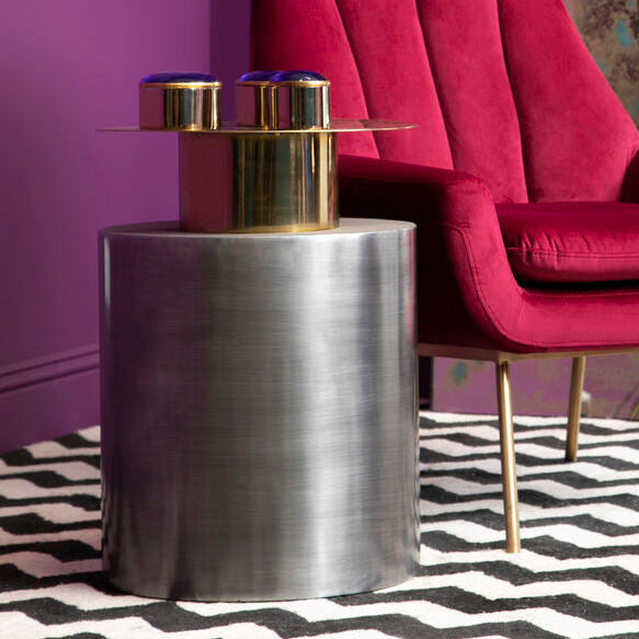 Grey Metal Straight Base Accent Table with Warm Metallic Gold Top