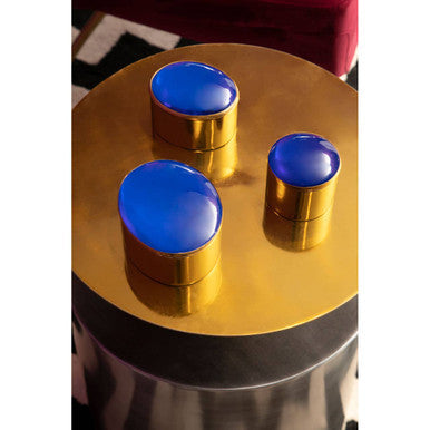 Grey Metal Straight Base Accent Table with Warm Metallic Gold Top