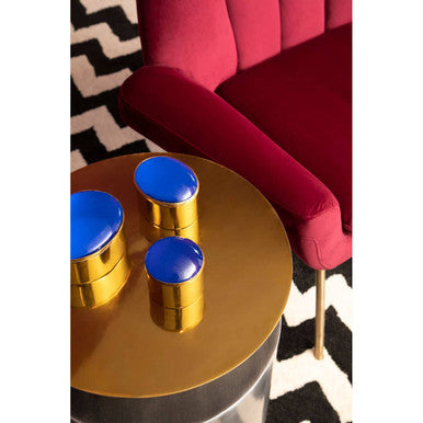 Grey Metal Straight Base Accent Table with Warm Metallic Gold Top