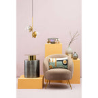 Grey Metal Straight Base Accent Table with Warm Metallic Gold Top