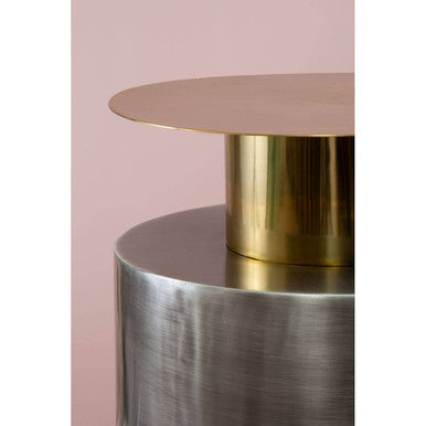 Grey Metal Straight Base Accent Table with Warm Metallic Gold Top